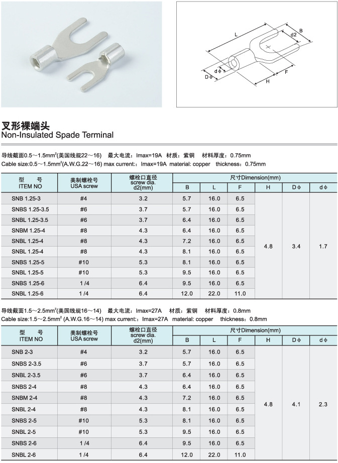 【裸叉端子SNB1.25-3.2 SNB1.25-3.7 SNB1.25-4 SNB5.5-4L SNB5.5-5】价格,厂家,图片,连接器,广州市越秀区金侍机电商行-